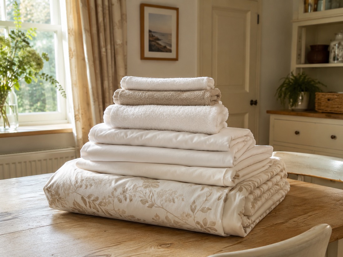Neatly pressed and folded household linen and towels